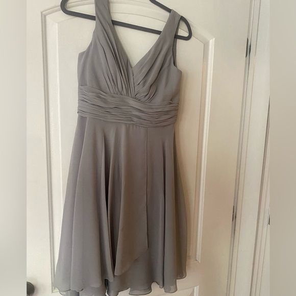 A-line V-Neck Asymmetrical Chiffon Bridesmaid Dress With Ruffle - Picture 4 of 4
